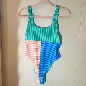NWT Adorable Aerie UPF 50 Striped Color Blocked Women's Swimsuit